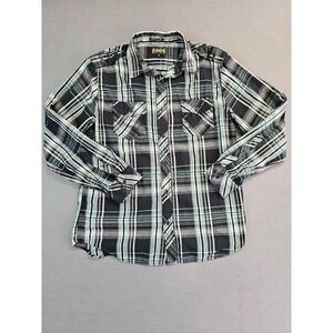 Helix Athletic Fit Men's Plaid Long Sleeve Button Up Shirt Y2K Size Large